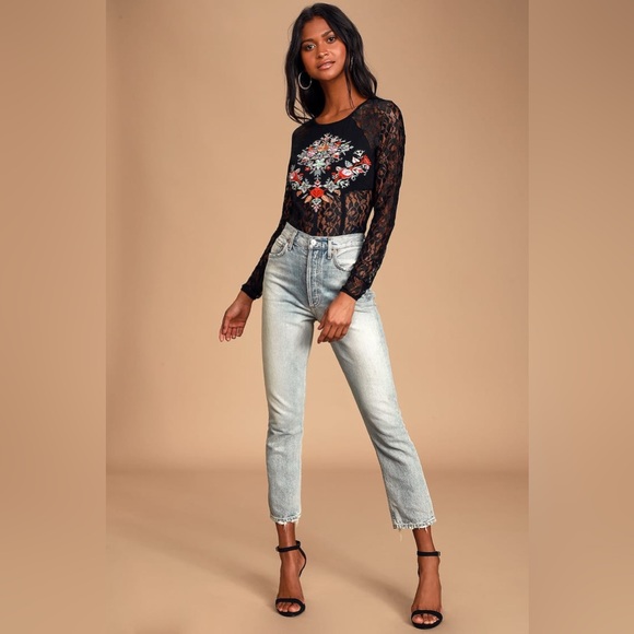 Embry Black Multi Embroidered Long Sleeve Bodysuit - Picture 3 of 8